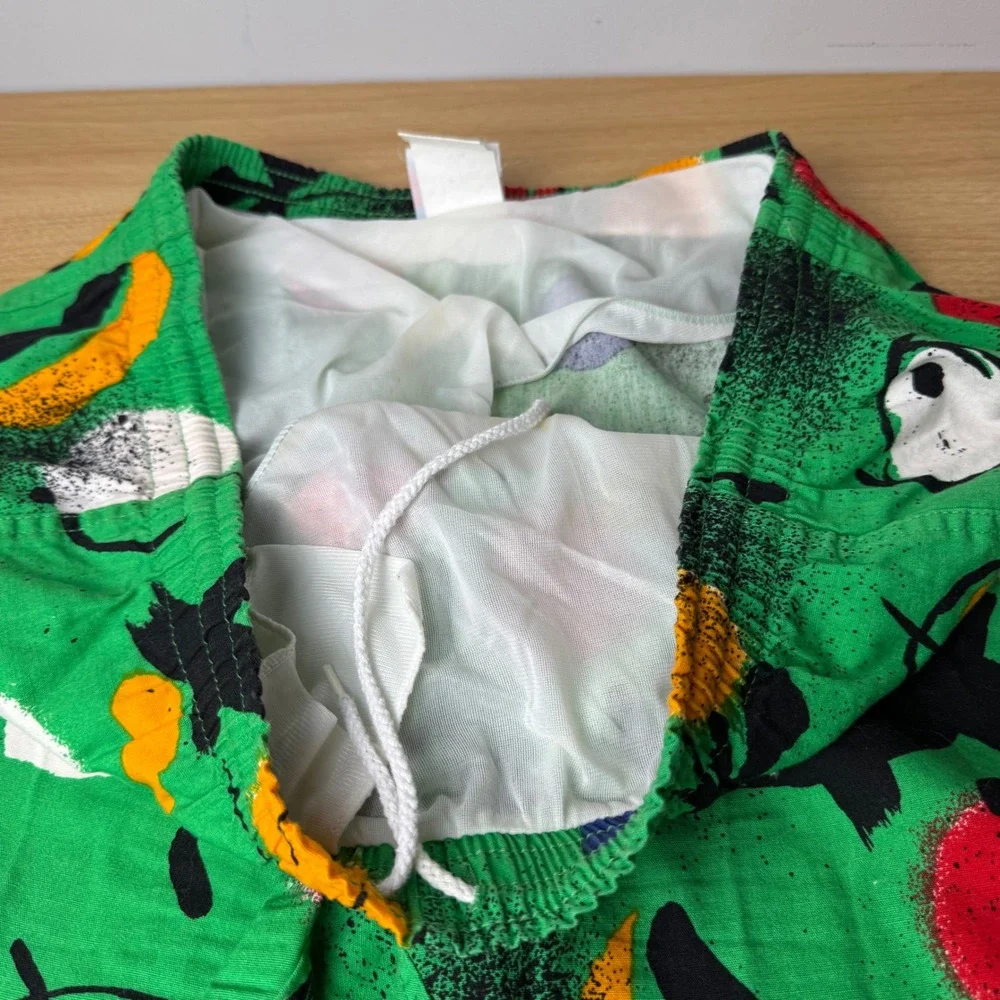VTG Speedo Green Abstract Print Swim Trunks Mens XL Cargo Pocket Funky Pop Art